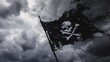 Stormy Skies Over the Ocean - The Waving Pirate Flag Stands as a Symbol of Rebellion and Freedom in the Face of Turbulence, A Testament to the Spirit of Adventure and Bravery