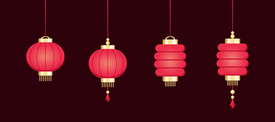 Canvas Print - Red Hanging Chinese Lantern, Lunar New Year and Mid-Autumn Festival Decoration Graphic. Decorations for the Chinese New Year. Chinese lantern festival.