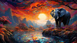 Virtual Reality Elephant Artist Painting Colorful