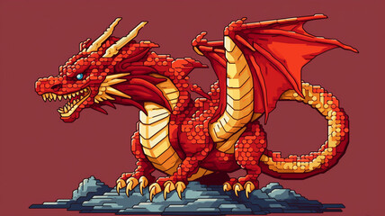 Wall Mural - Pixel Art Dragon Game A pixel art representation