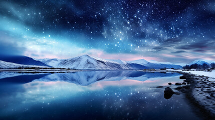 beautiful landscape with milky way galaxy night sky with star