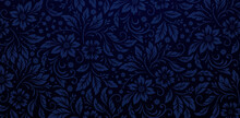 Seamless Floral Pattern With Blue Flowers Daisy On A Dark Blue Backgrounds For Textile Wallpaper, Books Covers, Digital Interfaces, Prints Design Templates Material Cards Invitations, Banners, Posters