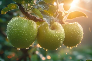 green apples in the middle of the tree garden professional photography