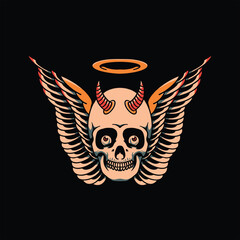 Sticker - angel devil skull tattoo vector design