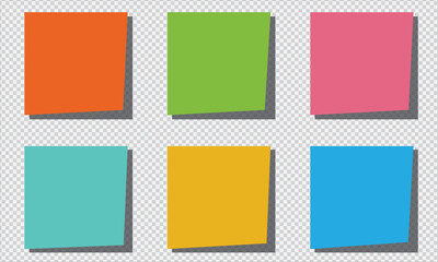 Wall Mural - Collection of different colored sheets of note papers with curled corner, ready for your message. Realistic vector illustration. post it notes isolated on transparent background.