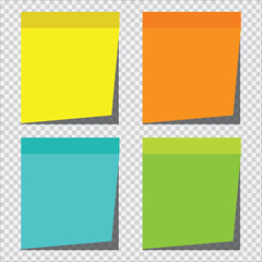 Wall Mural - Set of four colorful vector blank sticky post it notes isolated with curled corner, ready for your message. Realistic vector illustration. 