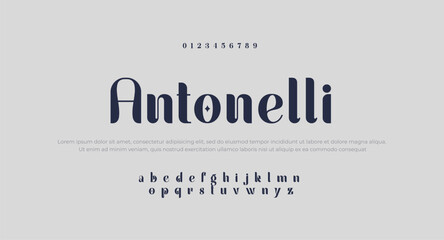 Autonelli Premium luxury Modern alphabet letters and numbers. Elegant wedding typography classic serif font decorative vintage retro. Creative vector illustration	