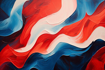 Wall Mural - Beautiful abstract painting of red, white, and blue waves, Generative AI