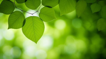 Wall Mural - Close-up of a tree branch with heart-shaped green leaves, Generative AI