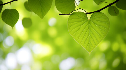 Wall Mural - Close-up of a tree branch with heart-shaped green leaves, Generative AI