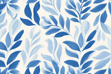 Wall Mural - A seamless pattern of blue and white leaves on a white background, Generative AI