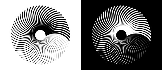Poster - radial lines of different thickness, as a logo or abstract background. a rotating circle like a load