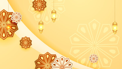 Wall Mural - Red gold and yellow ramadan kareem traditional islamic festival religious background with mandala ornament. Ramadan luxury golden background