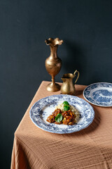 Poster - roast beef on a plate with a side dish of rice