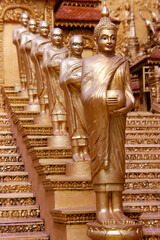 Wall Mural - Mongkol Serei Kien Khleang Pagoda.   Offerings to the Sangha. Alms from monks. Phnom Penh; Cambodia.