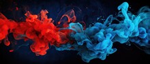 Ink Blot Effect On An Abstract Black Background Featuring Acrylic Blue And Red Colors In Water, AI Generated.