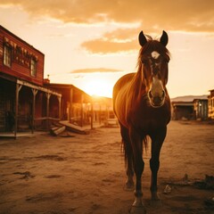 Sticker - A horse standing in the dirt. Generative AI.