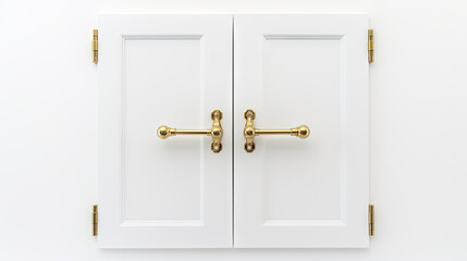 Wall Mural - A white door with a brass handle on  white background	