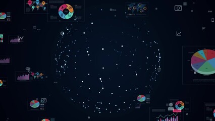 Fototapete - Communication network and statistics data concept.