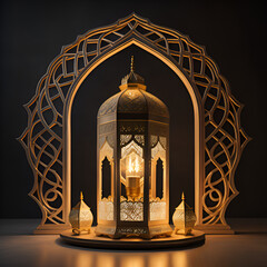 Wall Mural - Arabic lantern of Ramadan with Crescent moon, Illustration of Islamic pattern and Eid