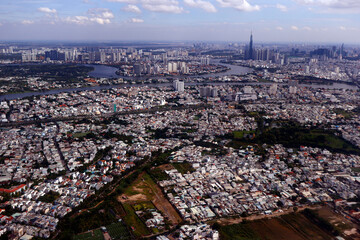 Canvas Print - Aerial view of Ho Chi Minh City and the Saigon River.