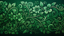 Green Background With Batik Motif, Generate AI,