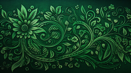  Green background with batik motif, Generate AI,