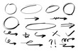 © mazaya - Hand drawn circle and arrow line for highlighting text. Rounds Bubbles Set doodle sketch symbols on a white background. vector illustration graphic design elements