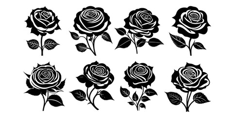 Poster - set of rose flowers Vector illustration silhouette image icon