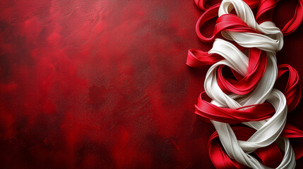 Wall Mural - Red and White ribbon on Red wall. 