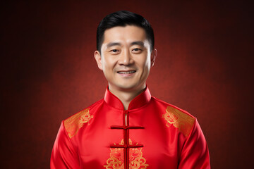 Wall Mural - chinese man wearing traditional red suit smiling