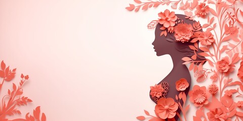 Wall Mural - Stylized silhouette of a woman with flowers for international women's day