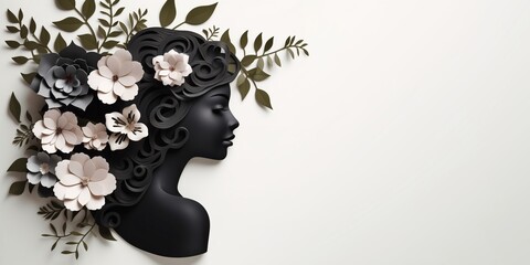 Wall Mural - Stylized silhouette of a woman with flowers for international women's day