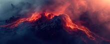 Inferno Unleashed. Captivating Image Of Active Volcano Eruption Featuring Fiery Lava Flow Intense Flames And Stunning Display Of Nature Power