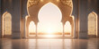 3d rendering of a mosque door in the middle of the night