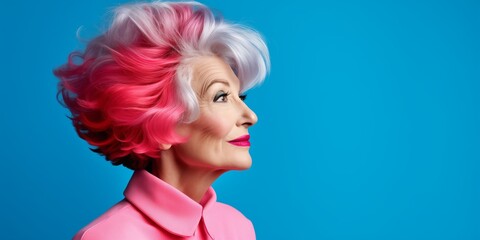 Poster - portrait of an elderly woman with bright colorful hair