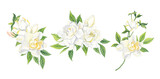 Watercolor white gardenia bouquet isolated on transparent background. Hand painting illustration for interior decoration, textile printing, wedding,  printed issues, invitation and greeting cards
