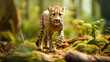 Tilt shift style of little wild lion cat in the forest.