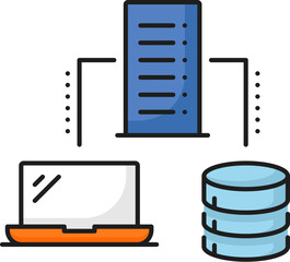 Poster - Database network server, data storage color icon for internet technology and web cloud, outline vector. Line pictogram of data storage server, computer for digital information database exchange