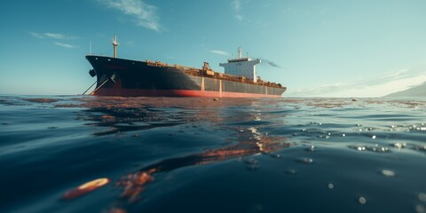 Wall Mural - Tanker in the sea with spilled oil