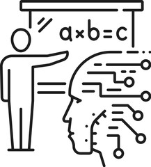 Fototapete - Supervised learning, AI machine and artificial intelligence algorithm icon in line vector. AI robot brain or artificial intelligence and smart mind learning technology by supervised teacher control