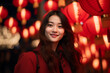 © toonsteb - beautiful chinese woman celebrate at chinese lantern festival bokeh style background