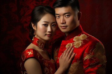 Wall Mural - chinese couple in traditional clothes