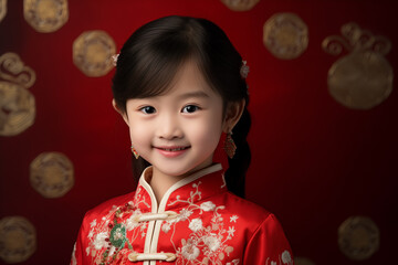 Wall Mural - chinese young girl kid model wearing qipao dress