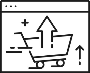 Aufkleber - Increase sales. SEM. Search engine marketing. search engine marketing performance, SEO campaign or SEM analytics thin line vector pictogram, social media ads service line icon with shopping cart