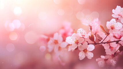 Wall Mural - blurry pink blossoms with bokeh lights background