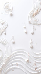 Wall Mural - white musical background with three-dimensional ornament, musical theme notes, vertical view