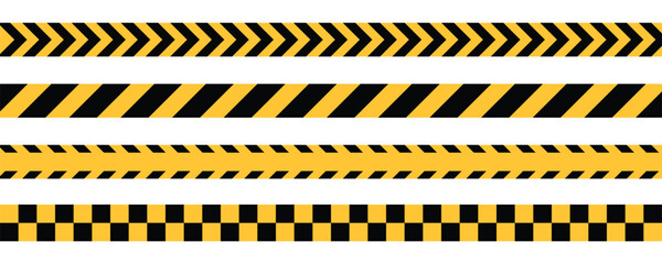 yellow and black caution warning tape set for industrial safety, road, construction, hazard area. vector illustration with transparent background