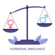 Hormonal imbalance concept vector. Female and male symbols on scales.