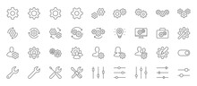 Settings Line Icon Set. Cogwheel, Support, Wrench, Screwdriver, Development, Config, Toolbar, Setup Minimal Vector Illustrations. Simple Outline Signs For Application Options. Editable Stroke